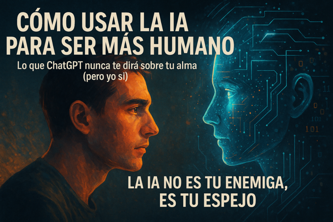 Imagen destacada de un humano mirándose al espejo de la IA, para el post Cómo usar la IA para ser más humano