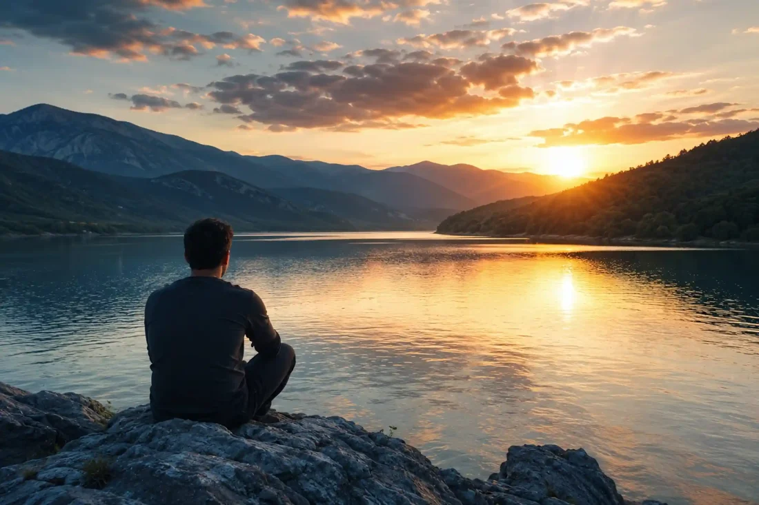 Imagen destacada de un hombre en una tarde tranquila junto a un lago para el post La paciencia y cómo cultivarla